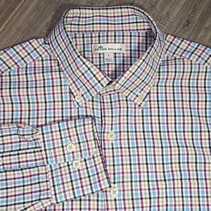 PETER MILLAR LAWSON PERFORMANCE TATTERSALL WOVEN SHIRT MENS LARGE